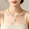 Collar de cuentas turquesas transfronterizo europeo y americano para mujer, collar en capas estilo bohemio de doble capa con colgante de lentejuelas de disco