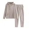 2025 Estilo Coreano Nuevo Color Puro Manga Larga con Capucha Sudadera para Mujer Conjunto Casual Suelto de Dos Piezas para Mujer