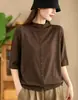 Novedad de Principios de Otoño 2026: Camiseta de Punto para Mujer con Cuello Medio Alto, Top Holgado de Color Sólido con Botones, Manga Media Versátil Capa Base MHT