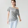 Top de Yoga Fino e Leve para Mulheres, Cobertura Esportiva com Cordão Lateral, Camisa de Manga Curta Solta e Respirável para Pilates e Fitness no Verão