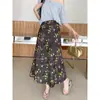 Saia Floral Retrô Francesa para Mulheres Verão 2026 Novo Estilo Fenda Lateral Look Emagrecedor de Alto Padrão Saia Longa Evasê para Mulheres