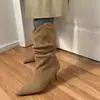 2026 Nuevas Botas de Tobillo de Tacón Alto Apiladas Plisadas de Terciopelo Mate para Mujer, Sexy, Tacón Fino, Punta Fina, Botas de Moda Adelgazantes