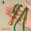 Collar Colgante Brújula de Ocho Tesoros Chapada en Oro Antiguo de Calcedonia Esmeralda Cadena de Suéter Estilo Antiguo Colgante para Cheongsam Dinastía Han con Cadena