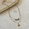 Colar Retrô Girassol Dourado Pedra Olho de Tigre Design de Nicho Feminino Empilhado Corrente de Suéter Outono e Inverno Acessórios Corrente Clavicular