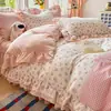 Conjunto de colcha de retalhos de renda estampada floral pequena estilo francês de duas camadas, 2026, feito de gaze bolha de algodão-linho lavado para o verão