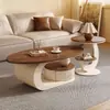 Mesa de centro de estilo vintage de lujo ligero en color nogal para sala de estar, uso doméstico, mesa de té de forma ovalada, mesa de centro pequeña de combinación moderna simple, modelo nuevo