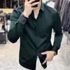 Camisa de marca francesa de alta gama con botones ocultos para hombre, corte slim fit, estilo business casual, resistente a las arrugas, camisa blanca de manga larga, nuevo modelo de primavera