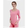 Conjunto de roupa íntima térmica feminina sem costura gola redonda slim fit calça comprida blusa básica outono e inverno
