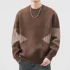 Suéter de tricô patchwork com blocos de cor, marca trendy retrô americana para homens, novo estilo de inverno, top casual folgado estilo preguiçoso