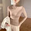 Camiseta Básica de Modal con Cuello Semi-alto para Mujer, Ropa Exterior Delgada para Llevar por Debajo, Nuevo Top Ajustado de Color Sólido con Manga Larga Otoño 2024