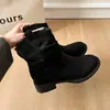 Botines gruesos de tacón medio hasta la pantorrilla 2026 nuevo estilo para mujer versátiles retro estilo británico Botas Martin para otoño e invierno