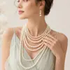 Europeu e americano simples multi-camada de plástico brilhante pérola colar das mulheres longo multi-camada camisola cadeia jóias atacado
