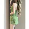 Nuevo traje de baño verde de lunares para las vacaciones 2026, impresionante bañador de playa estilo falda para fotos de vacaciones, con un look puro y seductor para bustos pequeños