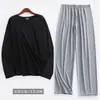 [Seda de Hielo Líquida] Traje de Pijama de Manga Larga de Nueve Puntos para Hombre Ultra Delgado de Primavera y Verano Ropa de Casa de Alta Elasticidad