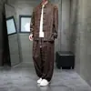 Conjunto de camisa de manga larga con cuello alto estilo Tang chino para hombre y pantalones, corte holgado, talla grande, conjunto casual de dos piezas para primavera y otoño