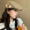 Gorra Plana de Mezclilla Lavada con Estrella Retro Americana para Mujer, Primavera y Verano, para Cabezas Grandes, Mostrar Rostro, Visera Pequeña, Gorra de Painter, Gorra Newsboy