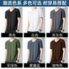Camiseta Básica Masculina de Verão Slim Gola V Manga Curta Algodão Puro Estilo Coreano Versátil Respirável Casual Cor Lisa Nova 2025