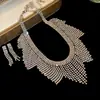 Aretes Colgantes y Collar de Flor de Circonita Brillante Estilo Corte Europeo y Americano, Cadena Ligera de Lujo Nicho para Clavícula, Joyería Exquisita Transfronteriza