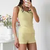 Estilo Novo Europeu e Americano Colete Tricotado Jacquard Coração Decote U Shorts Pijama Confortável Conjunto de Duas Peças Roupa Casual Feminina para Casa