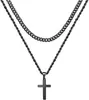 Joyería Popular Transfronteriza Collar con Colgante de Cruz de Acero de Titanio para Hombre Largo Accesible Lujo Versátil Accesorios de Doble Capa Oro de 18 Quilates Gama Alta