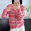 Cárdigan de punto con rayas de lentejuelas y cuello en V para mujer, nuevo estilo otoño 2026, top holgado y versátil, chaqueta suéter fina de manga larga