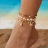 Tobillera multicapa de concha de caracola de estrella de mar transfronteriza estilo vacaciones de playa junto al mar adornos de pie apilables nicho sensación de alta gama