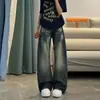 Jeans Feminino Retro Americano Branco Lavado Perna Curva Outono Estilo Fino 2026 Novo Cintura Alta Solto Emagrecedor Perna Larga Calça Foice
