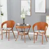 Conjunto de Mesa e Cadeira Pequena para Varanda de Três Peças Cadeira de Rattan Mesa de Café para Pátio Externo Combinação Cadeira com Encosto de Rattan Sintético para Terraço Externo