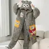 Pijama masculino inverno forrado com fleece espessado acolchoado de três camadas roupão de dormir longo quente de fleece de coral para crianças mais velhas e adolescentes conjunto