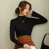 Camiseta básica interior de mujer, suave, de tejido modal, alta elasticidad, adelgazante, multicolor, con cuello alto y mangas largas