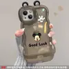 Muñeco de Mickey de la Suerte Adecuado para Apple 13 Promax Funda para Teléfono Móvil con Doble Soporte 16 Silicona Transparente 15 Anticaídas 14 Suave