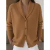 Nuevo cárdigan de punto transfronterizo europeo y americano para otoño e invierno, estilo perezoso holgado para mujer, suave y pegajoso, solapa, botón, color liso, suéter de manga larga