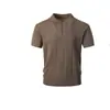 Camiseta tipo polo de punto con textura jacquard de color sólido y manga corta para hombre, estilo callejero europeo y americano de verano, tendencia, con solapa y cremallera