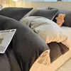 Juego de ropa de cama de cuatro piezas de terciopelo de leche engrosado para invierno, que incluye una sábana bajera de franela de vellón de coral, una sábana plana y una funda de edredón, con forro de vellón de doble cara