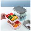 Lancheira de plástico estilo japonês de camada dupla para aquecimento de micro-ondas, lancheira de estudante para trabalhadores de escritório, lancheira de salada leve portátil