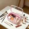 Nova Bolsa de Maquiagem Estilo Doce com Laço Grande Capacidade Portátil Bolsa de Armazenamento de PVC Bolsa de Higiene Pessoal Portátil para Viagem