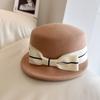 Gorra ecuestre con rayas de colores contrastantes estilo Chanel para mujer, gorro de lana australiana para otoño e invierno, bonito sombrero de copa con lazo frontal, a la moda.