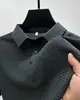 Camiseta de Malla de Seda de Hielo de Manga Corta para Hombre con Cuello de Camisa Color Sólido de Verano Camisa Polo de Manga Media Ropa para Hombre Estilo Moderno