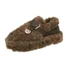 2026 Novos Sapatos Fechados Peludos com Solado Grosso de Aumento de Altura Estilo Retrô com Forro de Pelúcia para Mulheres, Calçados de Exterior, Outono/Inverno Sapatos Simples de Algodão Birkenstock