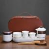 Conjunto de chá de viagem de porcelana branca jade gordura de carneiro de Dehua, um bule e quatro xícaras, portátil para exterior, xícara rápida, presente personalizado, luxo leve, requintado