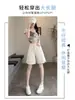 Shorts de Mezclilla Bordados Blancos Tendencia Nacional para Mujer, Verano 2025, Estilo Delgado con Diseño de Abertura, Pantalones de Pierna Ancha Sueltos de Largo Medio