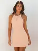 2024 Nuevo estilo transfronterizo europeo y americano Vestido de cadera de punto acanalado de hombro con cuello redondo transfronterizo europeo y americano en stock