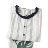 Foto Real de Blusa Feminina Nova de Verão Estilo Coreano com Gola Redonda Franzida e Manga Curta, Blusa Listrada sem Manga na Moda