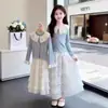Vestido de Niña Primavera 2026 Estilo Nuevo Falda para Niños Cárdigan de Punto Vestido de Princesa Conjunto de Ropa de Primavera para Niña Pequeña