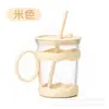 Copo de palha fofo, copo de água de vidro para meninas, copo de água infantil de aparência elegante, copo com alça, copo de café, presente atacado