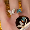 Anillo Abierto de Mariposa Asimétrico de Moda Zirconia de Lujo Incrustada Esmalte Diseño de Lote Pequeño Sentido del Diseño Anillo Ajustable para el Dedo Índice