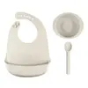Set de Alimentación Suplementaria para Bebés Babero Tazón Binaural Cuchara Set de Tres Piezas Madre y Bebé Set Combinado de Vajilla Infantil