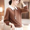 2025 Design Sense Roupa Externa Retrô Novo Estilo Chinês Nacional Tricô Preguiçoso High-End Tricô Falso Duas Peças Top para Mulheres