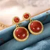 Pendientes de Ónix Sur y Rubí Chapados en Oro Mate Estilo Vintage de Hong Kong para Mujer Pendientes con Artesanía Entrelazada