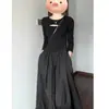 Vestido Novo Estilo Outono e Inverno Patchwork Plissado Vazado para Mulheres, Roupa Íntima Transfronteiriça, Estilo para o Trabalho, Saia Longa Evasê Emagrecedora Plus-Size